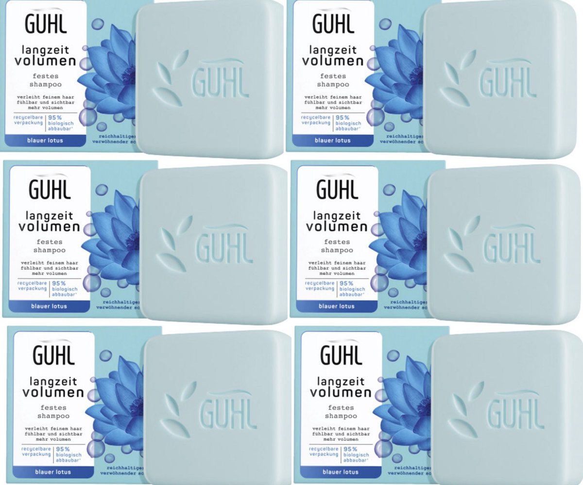 Guhl - Blauwe Lotus Langdurige Volume Shampoo Bar - 6 x 75 g - Biedt Volume en Kracht voor Fijn en Futloos Haar - Shampoobar