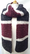Handgemaakte warme sjaal in zwart donkerrood creme van 25% wol gehaakte wintersjaal ( ook geschikt voor heren )