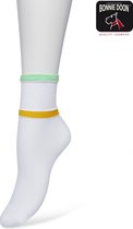Bonnie Doon Sportieve Dames Sokken maat 36/42 Wit met Groen en Geel - Met Rib Detail en Bies - Zeer zacht - Vochtregulerend - Sporty Micro Sock - Platte naden - Uitstekend Draagcomfort - Sportief - White/Summer Green - BP221429.394