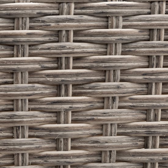 Detail van een beige plantenbak met een dikke, gevlochten textuur van kunststof.