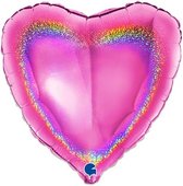 Folieballon hart glitter fuchsia (46cm)