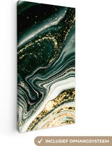 Canvas Schilderij Marmerlook - Goud - Groen - Glitter - Design - Marmer - 20x40 cm - Wanddecoratie