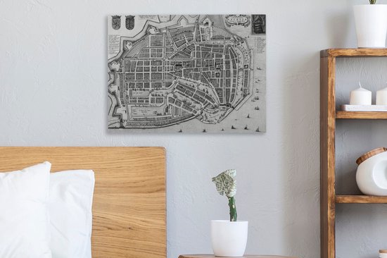 Plan de la ville historique en Zwart et blanc d'Enkhuizen - Carte 40x30 cm - petit - Tirage photo sur toile (Décoration murale salon / chambre)