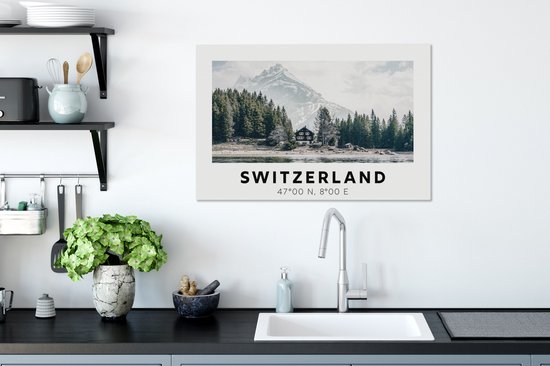 Tableau sur toile Suisse - Berg - Chalet - Vert - 90x60 cm - Décoration murale