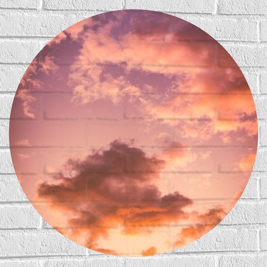 WallClassics - Muursticker Cirkel - Pastelkleurige Wolken - 70x70 cm Foto op Muursticker