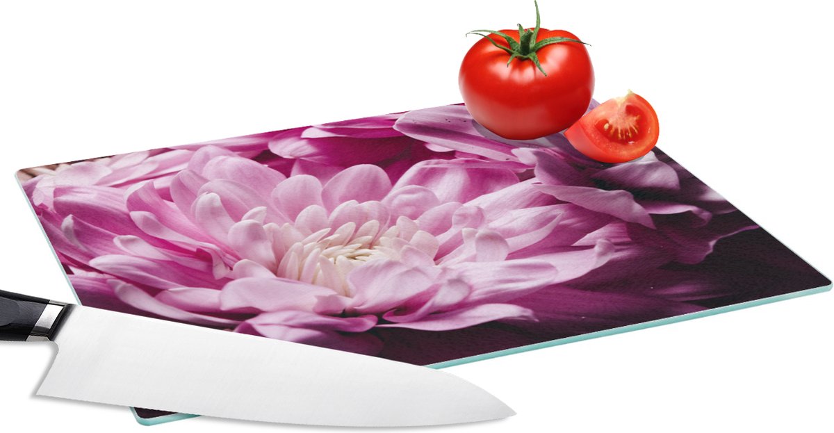 Glazen Snijplank - 28x20 - Bloemen - Roze - Natuur - Snijplanken Glas