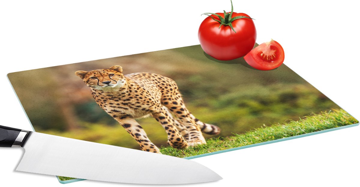 Glazen Snijplank - 28x20 - Wilde dieren - Gras - Luipaard - Natuur - Snijplanken Glas