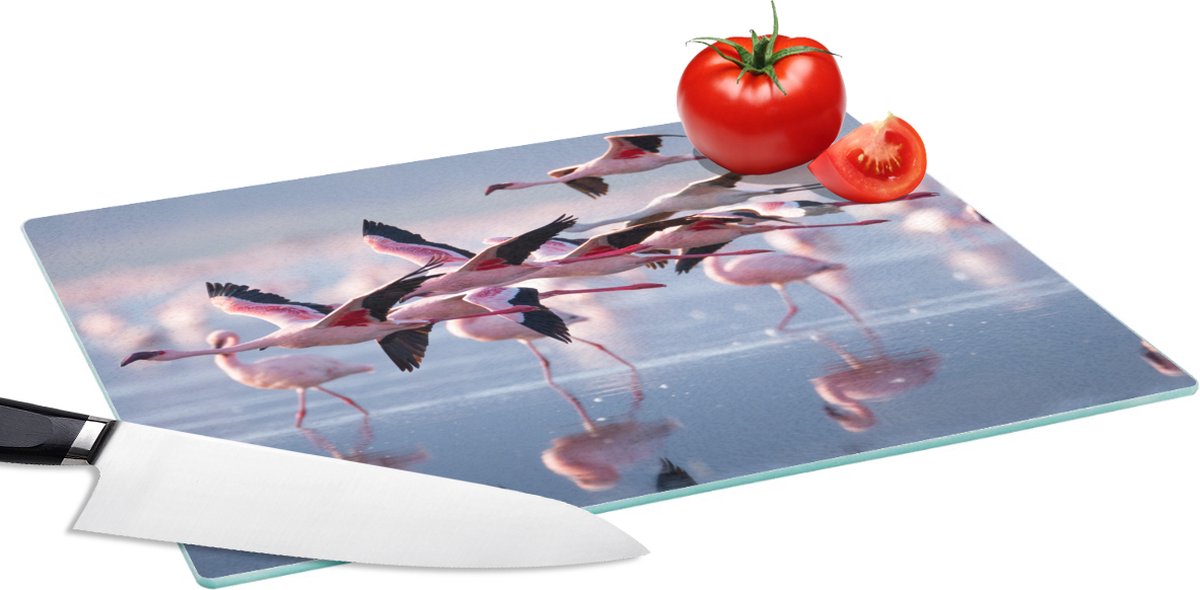 Glazen Snijplank - 39x28 - Flamingo - Vogel - Water - Roze - Snijplanken Glas