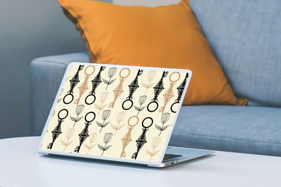 Laptop sticker - 10.1 inch - Sleutel - Goud - Bloemen - Patronen - 25x18cm - Laptopstickers - Laptop skin - Cover