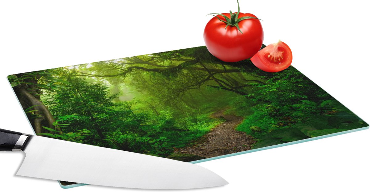 Glazen Snijplank - 28x20 - Landschap - Jungle - Tropisch - Zon - Groen - Snijplanken Glas