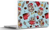Laptop sticker - 14 inch - Patronen - Uil - Ontbijt - 32x5x23x5cm - Laptopstickers - Laptop skin - Cover