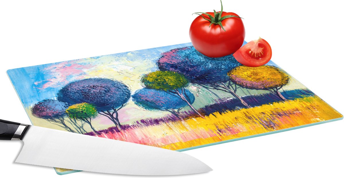 Glazen Snijplank - 28x20 - Schilderij - Olieverf - Boom - Natuur - Snijplanken Glas