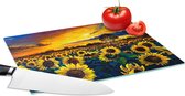Glazen Snijplank - 28x20 - Schilderij - Olieverf - Bloemen - Zonnebloem - Snijplanken Glas