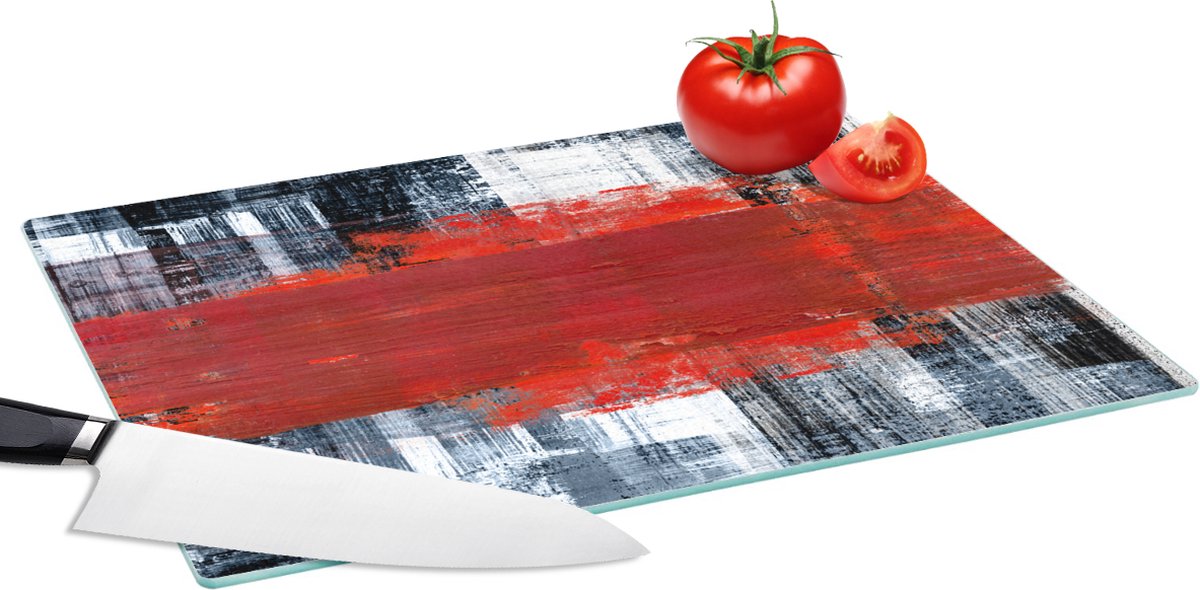 Glazen Snijplank - 39x28 - Schilderij - Abstract - Rood - Olieverf - Snijplanken Glas