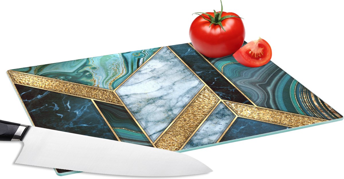 Glazen Snijplank - 28x20 - Marmer - Mozaïek - Goud - Snijplanken Glas