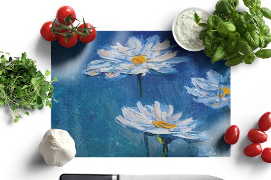 Planche à découper en Verres - 39x28 - Peinture - Huile - Fleurs - Blauw - Planches à découper en Glas