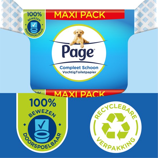 Page Complete Clean - Maxipack - Papier Toilette Humide - 100% jetable - 74 x 6 pièces