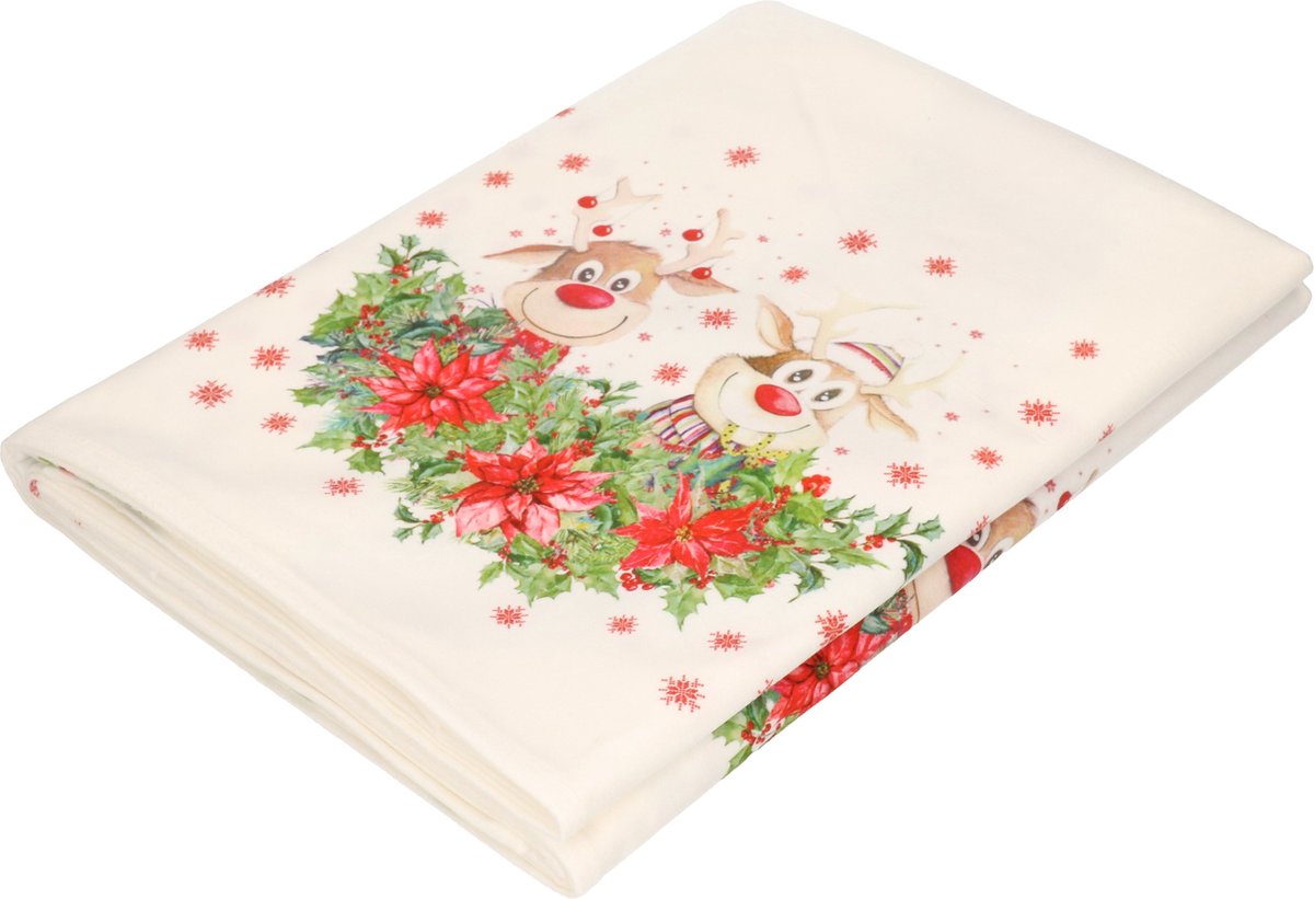 Kerst tafelkleed/tafellaken -1x- wit met rendieren - polyester - 140 x 250  cm | bol