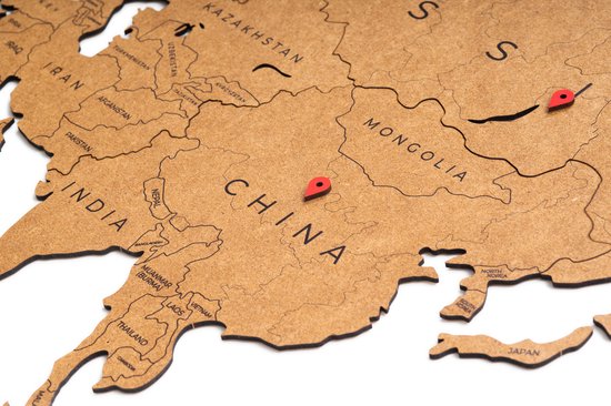 MiMi Innovations Carte du Wereldkaart en Bois de Luxe - Décoration Décoration murale - Véritable Puzzle avec Noms de Pays - 150x90 cm/59.1x35.4 pouces - Marron