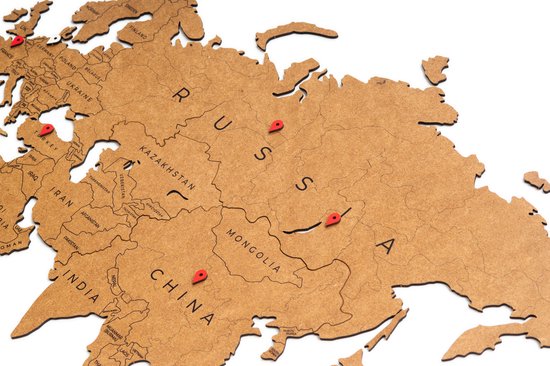 MiMi Innovations Carte du Wereldkaart en Bois de Luxe - Décoration Décoration murale - Véritable Puzzle avec Noms de Pays - 150x90 cm/59.1x35.4 pouces - Marron