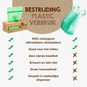 Groene, biologisch afbreekbare vuilniszakken van Mr. Green Mind ter bestrijding van plastic verbruik.