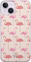 Hoesje geschikt voor iPhone 14 - Flamingo - Soft Case - TPU - Print - Beige, Roze - Mooie Telefoonhoesjes
