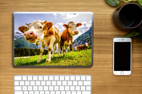 Sticker ordinateur portable - 11,6 pouces - Vaches - Montagnes - Herbe - Paysage - Alpes