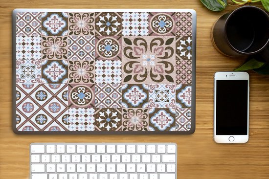 Sticker ordinateur portable - 15,6 pouces - Motifs - Vintage - Marron - Fleurs - formes