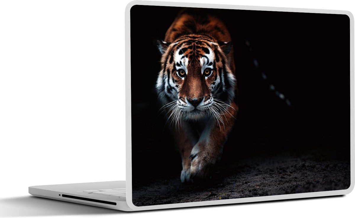 Laptop sticker - 17.3 inch - Dieren - Tijger - Zwart - Wild - Portret - 40x30cm - Laptopstickers - Laptop skin - Cover