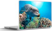 Laptop sticker - 14 inch - Dolfijn - Zee - Koraal - 32x5x23x5cm - Laptopstickers - Laptop skin - Cover