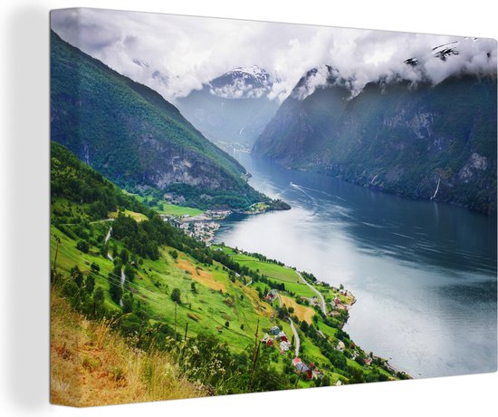 Canvas Schilderij Aurlands Fjord Noorwegen foto - 60x40 cm - Wanddecoratie
