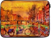 Housse pour ordinateur portable 15,6 pouces - Peinture - Vélo - Amsterdam - Canal - Peinture à l'huile - Housse pour ordinateur portable
