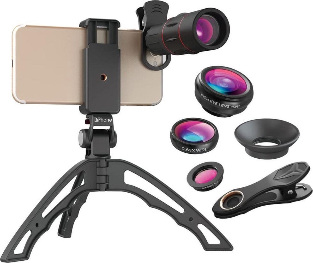 DrPhone APEX 4 in 1 Telefoon Camera Lens Set – 18x Zoom Lens – Fish Eye Lens  –... | bol.com
