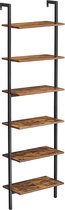 Hoppa! Staande plank, boekenkast, 6 planken, ladderplank, opbergruimte voor boeken, decoratie, slaapkamer, woonkamer, kantoor, 60 x 30 x 204,8 cm, industrieel ontwerp, vintage bruin-zwart