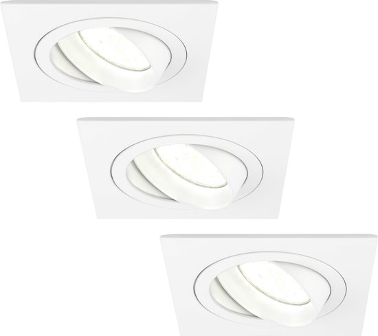 Ledvion Set van 3 LED Inbouwspots Sevilla, Wit, 5W, 4000K, 92 mm, Dimbaar, Vierkant, Badkamer Inbouwspots, Plafondspots, Inbouwspot Frame