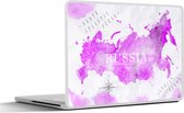Sticker pour ordinateur portable - 15,6 pouces - Wereldkaart - Rose - Russie - 36x27,5 cm - Autocollants pour ordinateur portable - Skin pour ordinateur portable - Housse