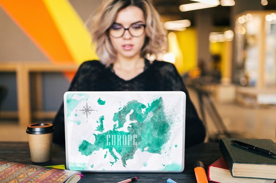 Laptop sticker - 14 inch - Waterverf - Wereldkaart - Europa - 32x5x23x5cm - Laptopstickers - Laptop skin - Cover