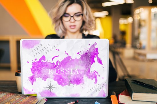 Sticker pour ordinateur portable - 17,3 pouces - Wereldkaart - Rose - Russie