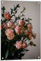 WallClassics - Tuinposter – Boeket van Lichtroze Rozen - 60x80 cm Foto op Tuinposter  (wanddecoratie voor buiten en binnen)