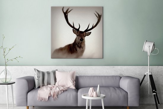 Tableau Peinture Portrait - Cerf - Bois - 90x90 cm - Décoration murale