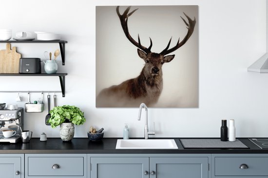 Tableau Peinture Portrait - Cerf - Bois - 90x90 cm - Décoration murale