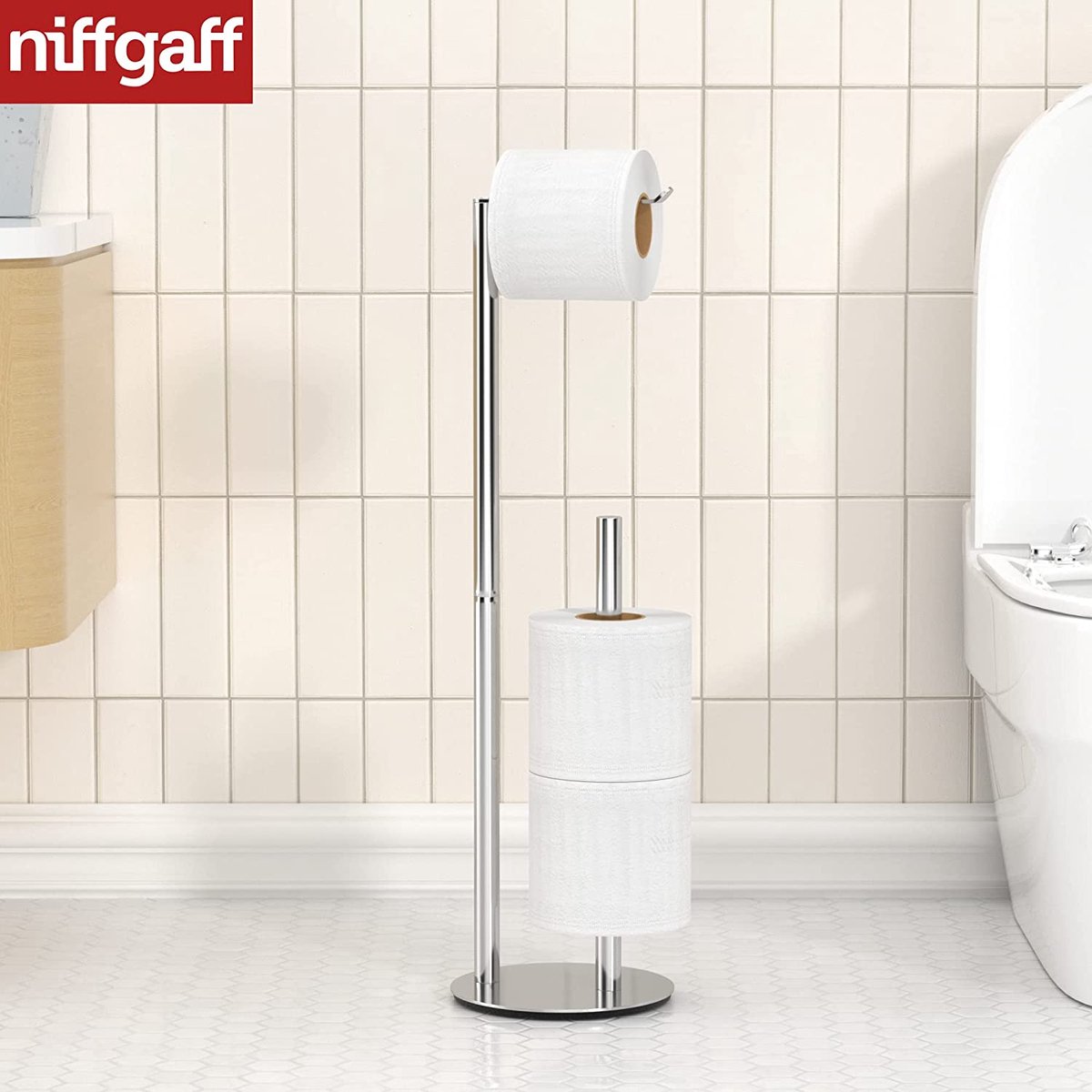 Zilveren toiletrolhouder, vrijstaande toiletrolhouder, roestvrijstalen toiletpapierrolrek en dispenser voor 3 papierrollen, badkameraccessoire