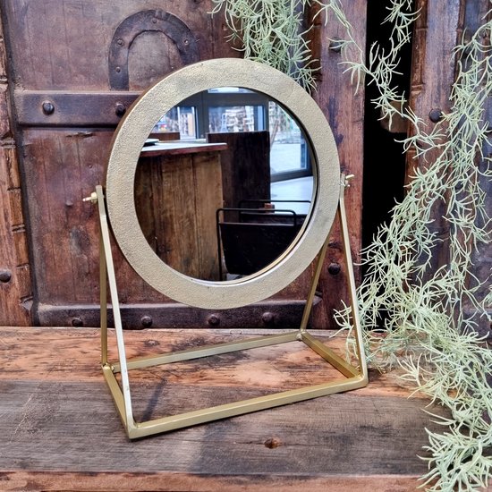 Benoa Style Brass Round Mirror on Standard