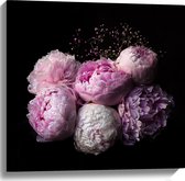 WallClassics - Toile - Fleurs Roses/Violettes sur Fond Noir - 60x60 cm Photo sur Toile Peinture (Décoration murale sur Toile)