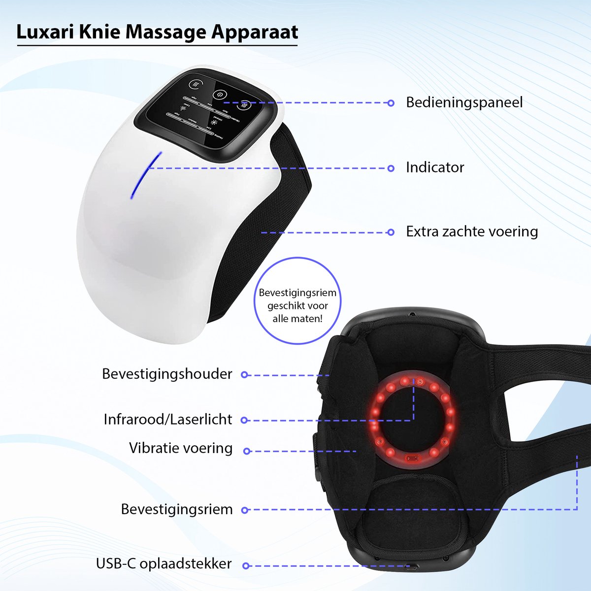 Afbeelding 2 van Luxari - Knie Massage Pro - Infrarood massage - Warmte - Verstelbaar - Aanbevolen door fysio´s