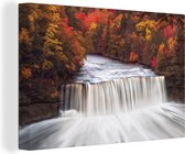 Canvas Schilderij Waterval in een bos - 120x80 cm - Wanddecoratie