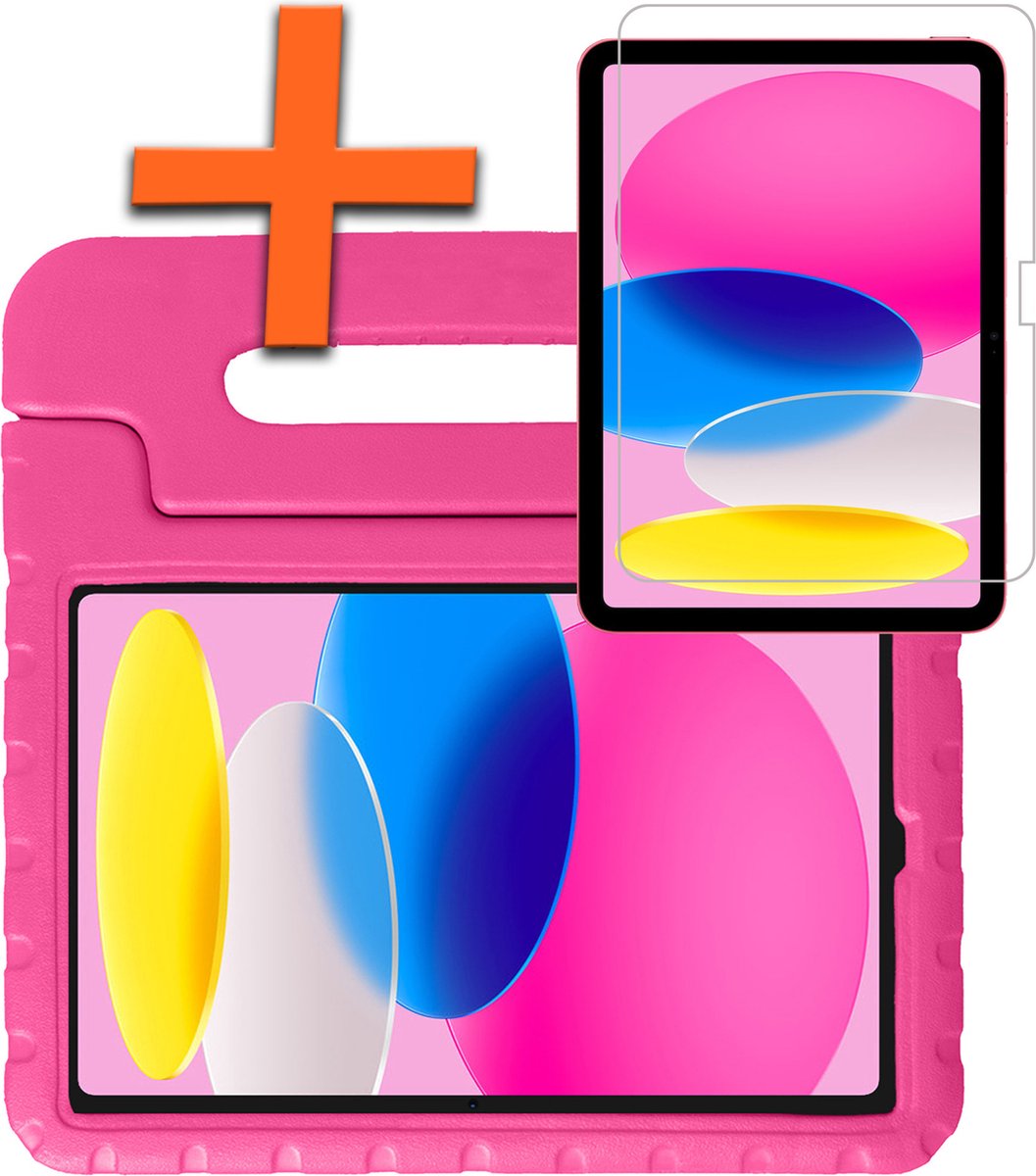 Hoes Geschikt voor iPad 2022 Hoes Bumper Kindvriendelijk Kids Case Met Screenprotector - Hoesje Geschikt voor iPad 10 Hoesje Shockproof Cover Hoes - Roze