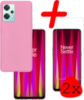 Hoes Geschikt voor OnePlus Nord CE 2 Lite Hoesje Siliconen Back Cover Case Met 2x Screenprotector - Hoesje Geschikt voor OnePlus Nord CE 2 Lite Hoes Cover Hoesje - Lichtroze