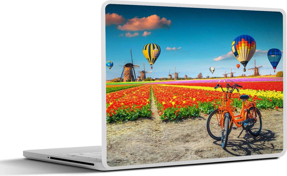 Laptop sticker - 17.3 inch - Luchtballon - Oranje - Tulpen - 40x30cm - Laptopstickers - Laptop skin - Cover