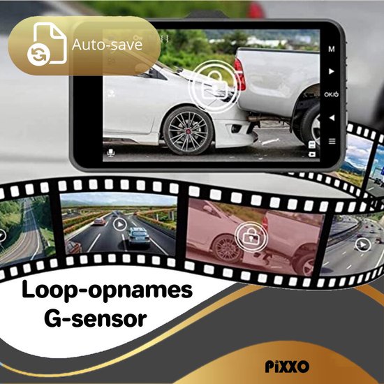 PiXXO Pro 4K Dashcam met Voor & Achtercamera – Ultra HD 2160P - Nachtzicht - Parkeerbewaking - GPS - WiFi - 64GB SD – Voor Auto, Bus & Camper